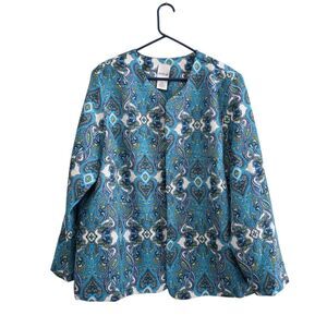 Bedford Fair Blue Paisley Open Front Jacket Blazer Size 22W